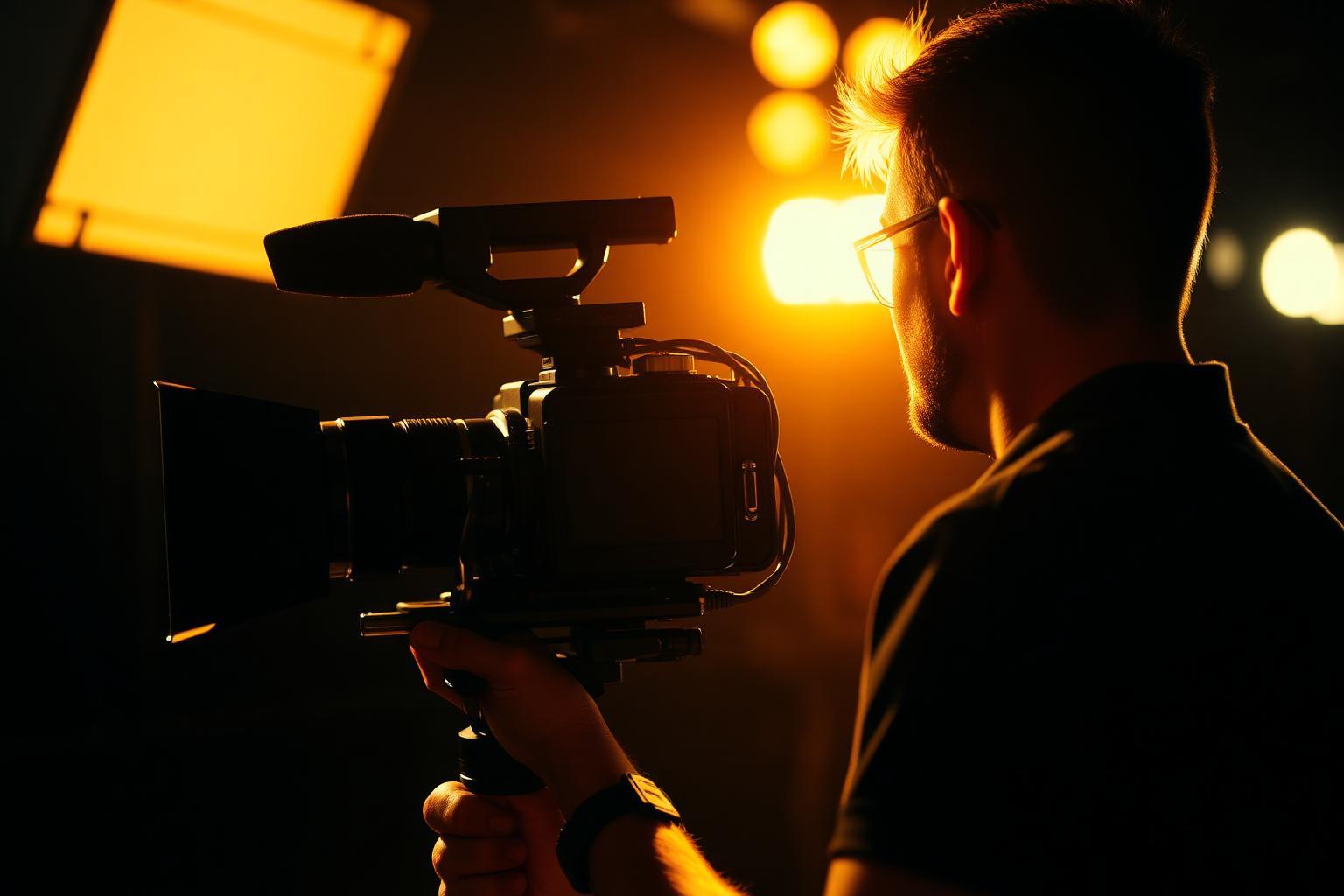 Cinegrafista profissional em set de filmagem